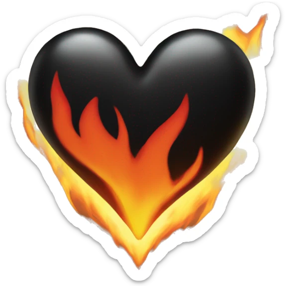 Black heart on fire sticker