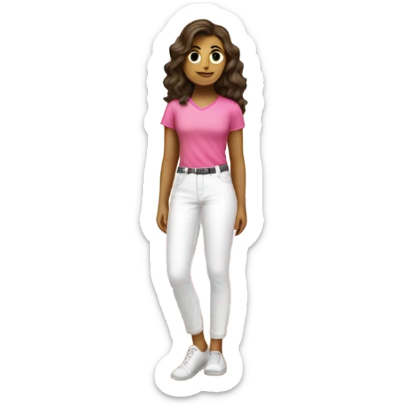 Brunette girl with a pink shirt and white pants cleaning her room sticker