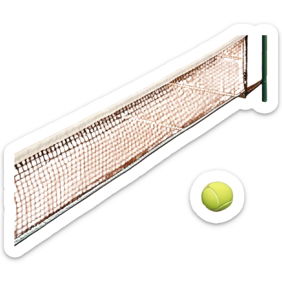 A tennis court at the Roland Garros tournament, with the iconic clay surface and a tennis ball bouncing near the net. The scene evokes the energy and excitement of the grand event, with vibrant crowds in the stands and a competitive atmosphere. sticker