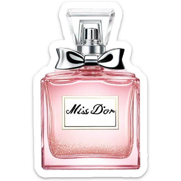 Miss Dior perfume with Victoria secret logo in a white bottle but light pink glitter  sticker
