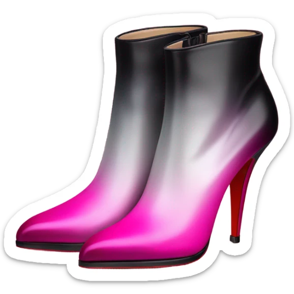 Realistic isolated top view of a pair of Louboutin Black,Silver,and Hot Pink Ombre stiletto high heel ankle bootie boots.  sticker