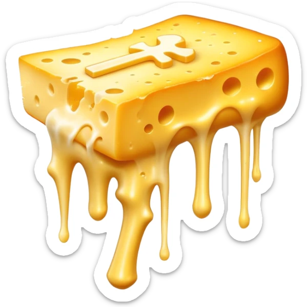 Ethereal shredded cheese with a radiant aura sending golden particles toward a femur bone with a glowing healing region. The scene is bathed in magical light with a bright K2 symbol acting as a bridge between the cheese and the healing bone. sticker