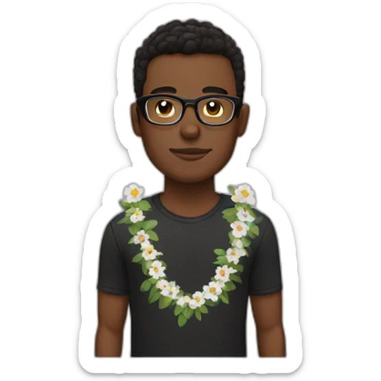 boxer hairstyle guy wearing glasses and dark t-shirt with flowers print sticker