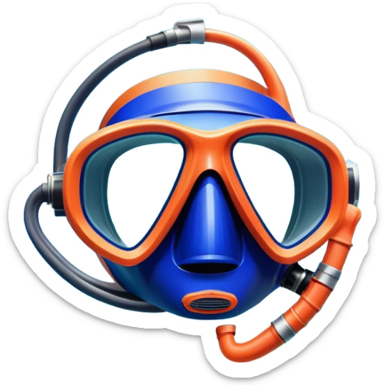 An icon featuring a close-up of a diving mask, snorkel, and fins floating on the surface of vibrant blue water. In the background, coral reefs and tropical fish create a lively underwater scene. Transparent background highlights the beauty and adventure of the diving experience. sticker