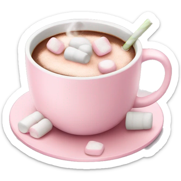 Light Pink mug of hot chocolate with marshmallows  sticker