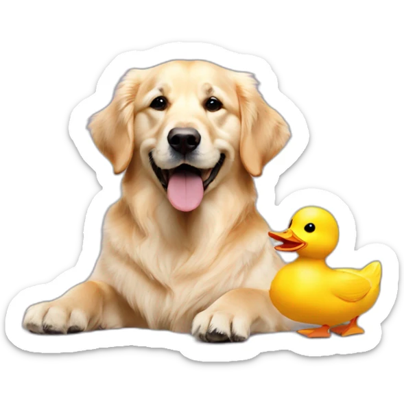 English-cream-golden-retriever with toy duck in mouth sticker