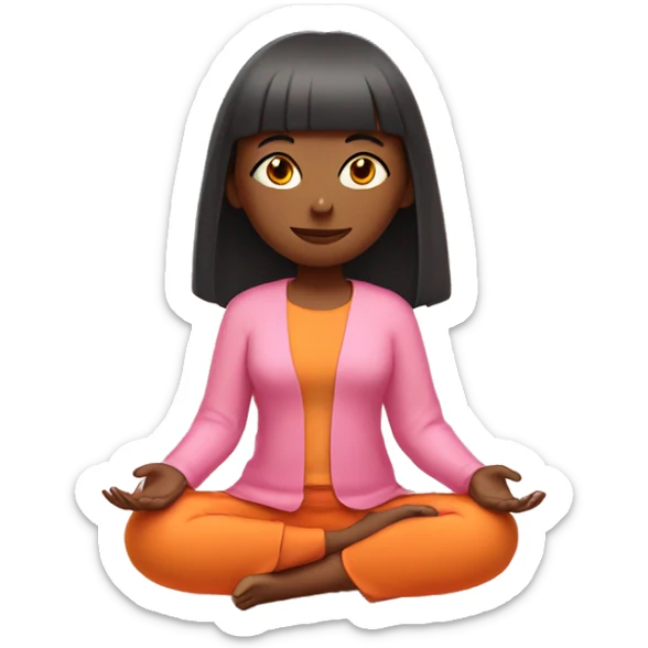 girl with orange shoulder straight lenght and bangs in pink clothes sitting in meditation sticker