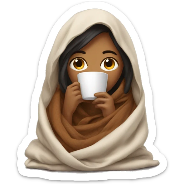 girl inside a blanket sipping coffee eyes closed sticker
