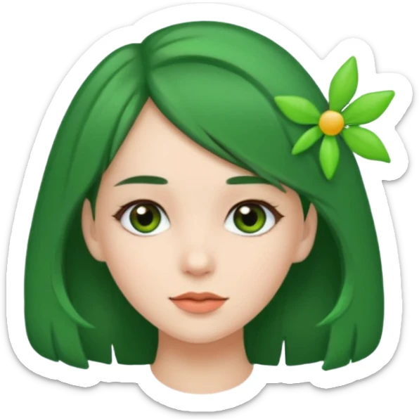 brunette girl with green color hairclip sticker