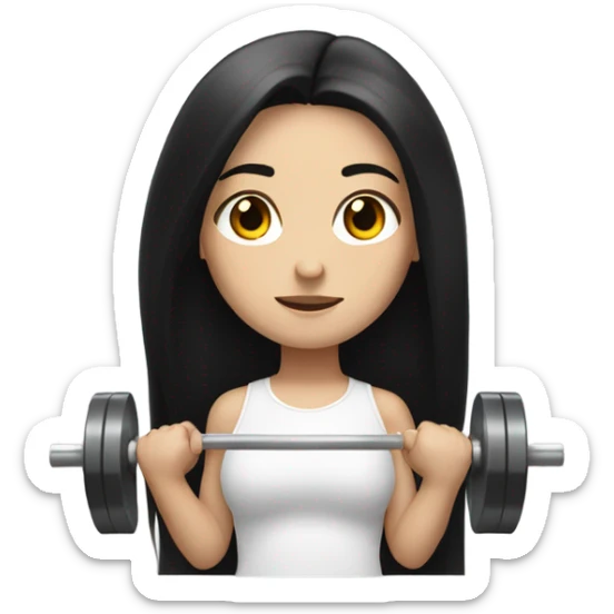 Pale girl with long black hair lifting weights brown eyes sticker