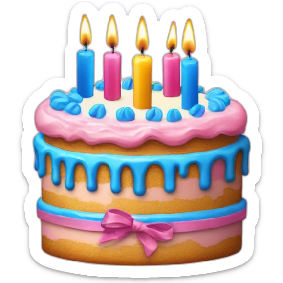 Birthday cake with 49 blue candles and 49 pink candles and 1 silver candle and 1 gold candle sticker