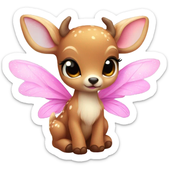 baby deer with fairy wings and a pink bow around its neck  sticker