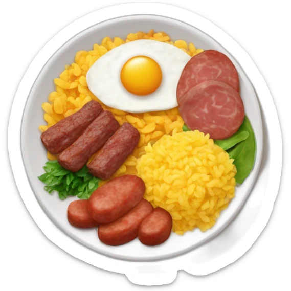 Plato de comida con arroz, frijoles, huevos fritos, chorizos y carne molida sticker