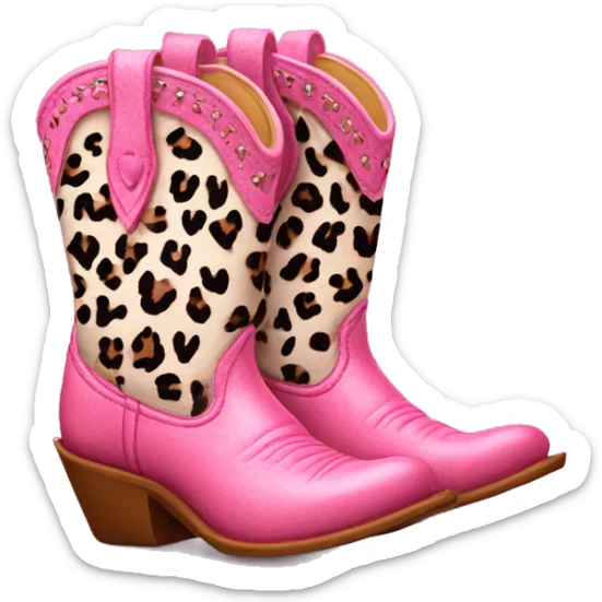 Realistic pair of isolated leather cowgirl boots with pink leopard print hearts on them. sticker