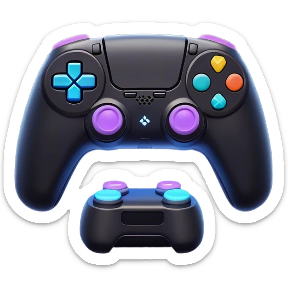 Clash of Clans aesthetic: Cinematic Playful PlayStation 5 Console Portrait Emoji, rendered in a 3D vector-style similar to standard emojis with minimal shading and bold, simplified shapes. A compact, distinct form with signature details, softly glowing with a cutting-edge console technology charm. Simplified yet unmistakably iconic, highly detailed and consistent, glowing with a soft radiance and high shine. Stylized with a touch of technological advancement and a soft glowing outline, capturing the essence of a beloved gaming relic with a friendly, playful manner! sticker