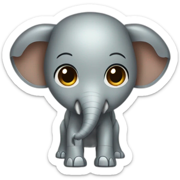 Girl robot with dark brown hair and brown eyes and elephant trunk sticker