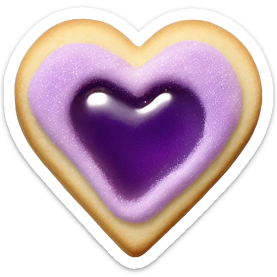 Realistic shortbread cookie in the shape of a heart with purple jelly middle filling and sprinkled powder sugar on top. sticker