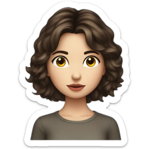 Young Ana de Armas, Girl with short dark brown wavy hairs, Brown Eyes, Emoji upper body apple style sticker