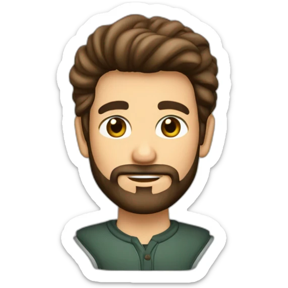 persona de pelo moreno con la raya a un lado y un corte clásico. Piel blanca y barba recortada. Ojos marrones verdosos sticker
