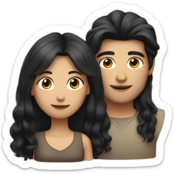 Men with Long black hair and girl with brown short hair sticker