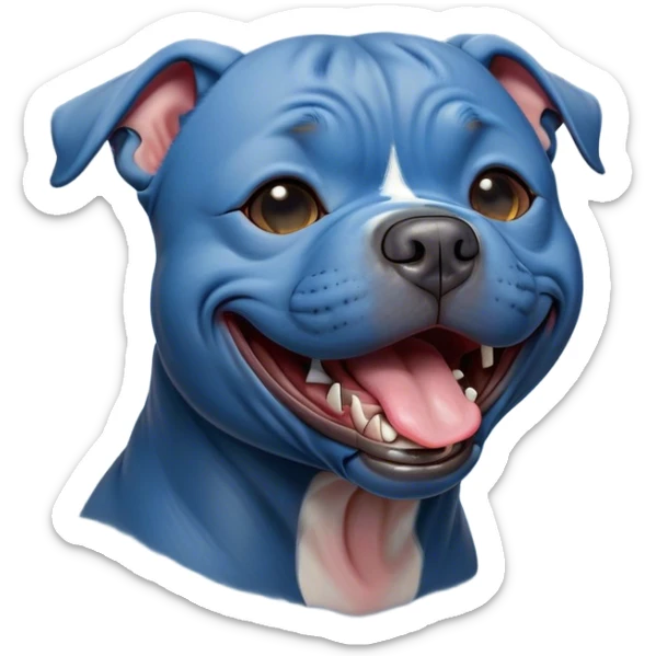 Cinematic Cute Yawning Blue Staffordshire Bull Terrier Portrait Emoji, Head tilted slightly with a dramatic, wide-open yawn, showcasing a smooth blue Fur with a refined texture, floppy ears slightly drooping, round dark eyes barely open in drowsy contentment, Simplified yet irresistibly adorable features, highly detailed, glowing with a soft, cozy glow, high shine, relaxed yet expressive, stylized with a touch of whimsy, bright and endearing, soft glowing outline, capturing the essence of a sleepy yet affectionate guardian, so drowsy it feels like it could stretch right out of the screen and curl up for a nap! sticker