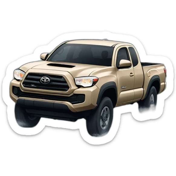 A 2003 Toyota Tacoma 2wd ext cab tan driving in the snow  sticker