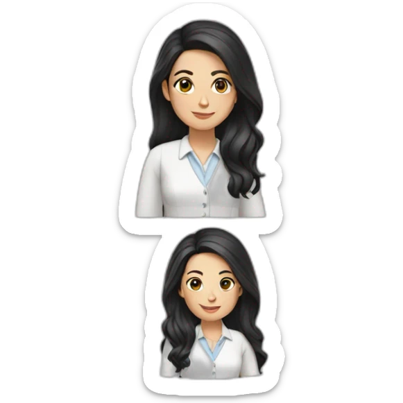 female Teacher with black hair and white skin and white shirt with long hair and brown eyes sticker