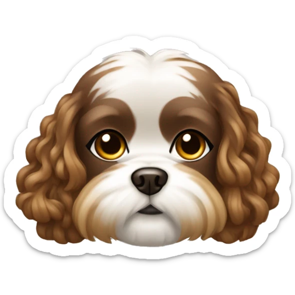 long brown curly hair Japanese girl with golden cream and brown colored shih tzu sticker