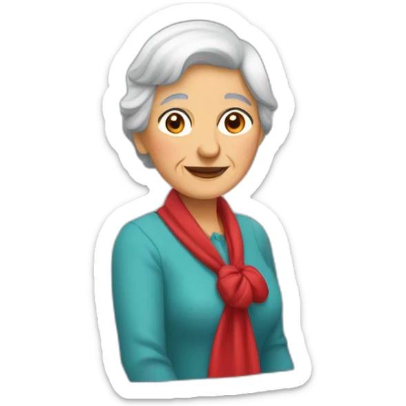 abuela con pañuelo rojo en la cabeza y hogaza de pan bajo el brazo sticker