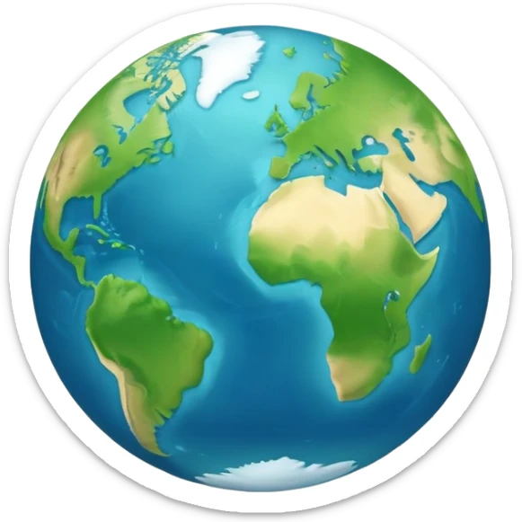 Earth globe with green continents clearly shaped to form the number 812 against blue oceans, iOS emoji style sticker