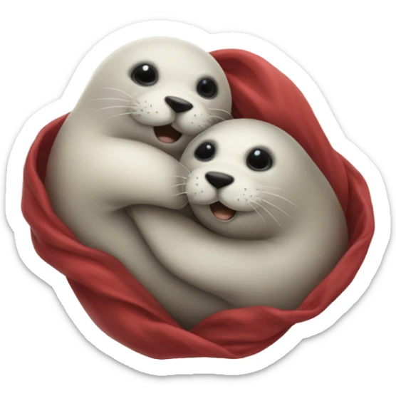 Hugging seals with little red emoji in the middle of them sticker