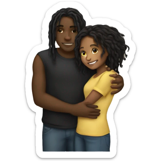 Brown girl with wavy hair hugging black boy who has dreads  sticker