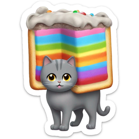 a grey cat with a torso of a pop tart and has a rainbow coming out of its bottom  sticker