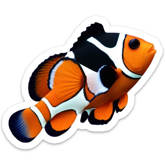 a clownfish in coral reefs and the clownfish has an orange body and black and white stripes. sticker