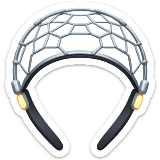 Minimal emoji of a futuristic neural headband with glowing nodes, clean lines, soft sci-fi glow, flat icon style, without human sticker