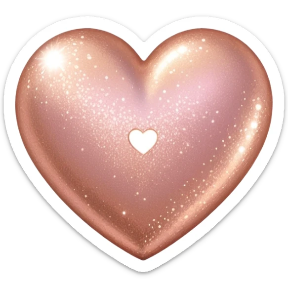 Edit the glittery gold color heart to a glittery rose gold color heart with a subtle gradient and no border. Keep the background transparent. Maintain the glittery texture and subtle gradient effect in rose gold tones sticker