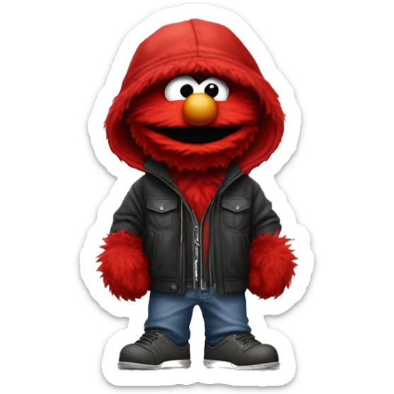 Thug-Life Gangster-style Hood-version of Elmo:
A small, red, furry monster with a high-pitched giggle and endless curiosity. Elmo loves to learn, laugh, and spread joy and fun. sticker