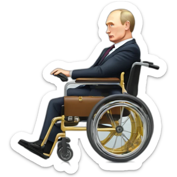 Depressed vladimir putin golden big wheelchair jumps out of suitcase sticker