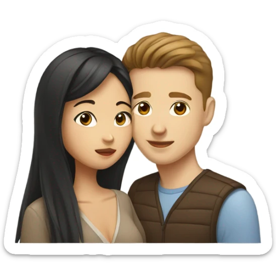 Asian girl and a white guy with brown hair kissing  sticker