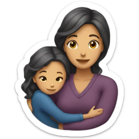two woman (mon and girl) embrace warmly together sticker