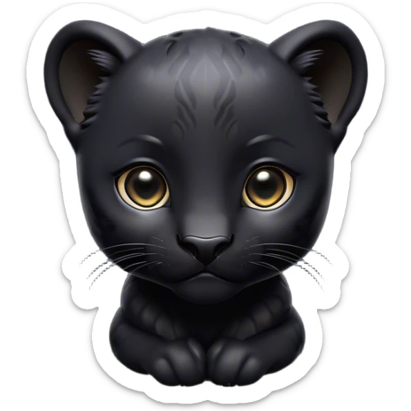 Cinematic Noble Baby black Panther Portrait Emoji, Poised with a touch of regal innocence, featuring a compact, sleek build with soft, dark fur and large, soulful eyes, Simplified yet sharp and sophisticated features, highly detailed, glowing with a gentle, mysterious glow, high shine, intelligent and endearing, stylized with an air of youthful authority, focused and attentive, soft glowing outline, capturing the essence of a tiny jungle guardian that appears ready to pounce out of the screen with effortless charm! sticker