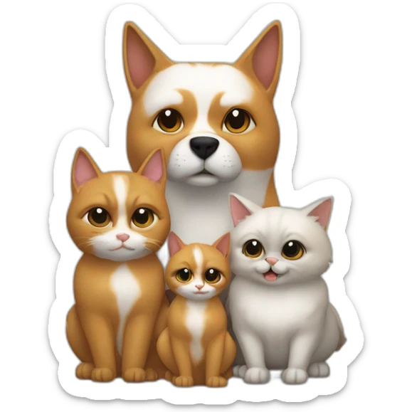 Famille d'une mère un père chauve, deux jumeaux et une petite sœur, un chien est 3 chats, avec un perroquet sticker