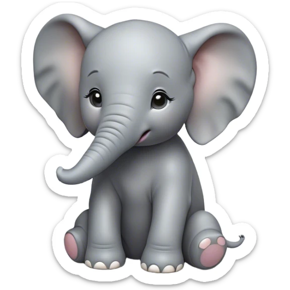 Cinematic Noble Baby Elephant Portrait Emoji, Poised and regal, with a tiny, endearing build and a soft, smooth gray hide, delicate floppy ears and a small, curious trunk, deep-set soulful eyes, Simplified yet sharp and sophisticated features, highly detailed, glowing with a gentle, dignified glow, high shine, intelligent and adorable, stylized with an air of miniature majesty, focused and attentive, soft glowing outline, capturing the essence of a watchful and confident little elephant, so majestic it feels as though it could toddle out of the screen with effortless authority! sticker