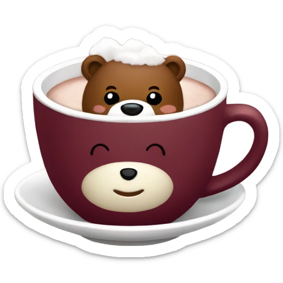 Baby bear inside of a cup of hot cocoa. Burgundy colored cup.  sticker