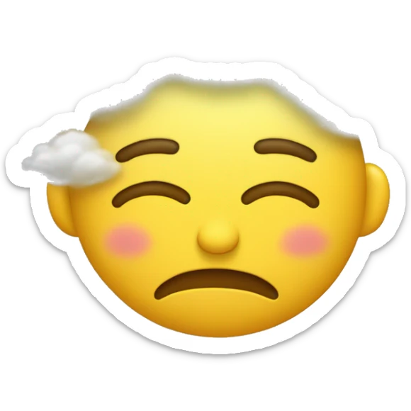 A yellow round emoji with hands on the cheeks bliishinh eyes closed in a fluffy cloudd sticker