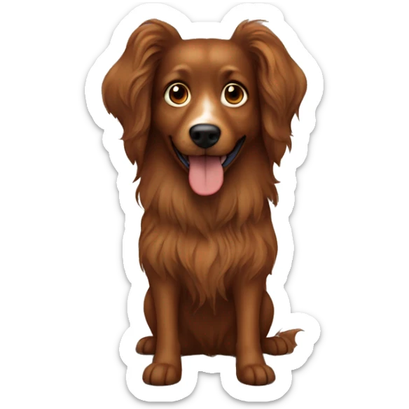 Brown longhaired dog with standing ears and dark-brown freckles all over is face sticker