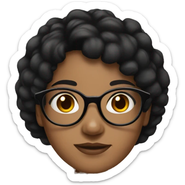 girl black hair, brown oval glasses with black and freckles sticker