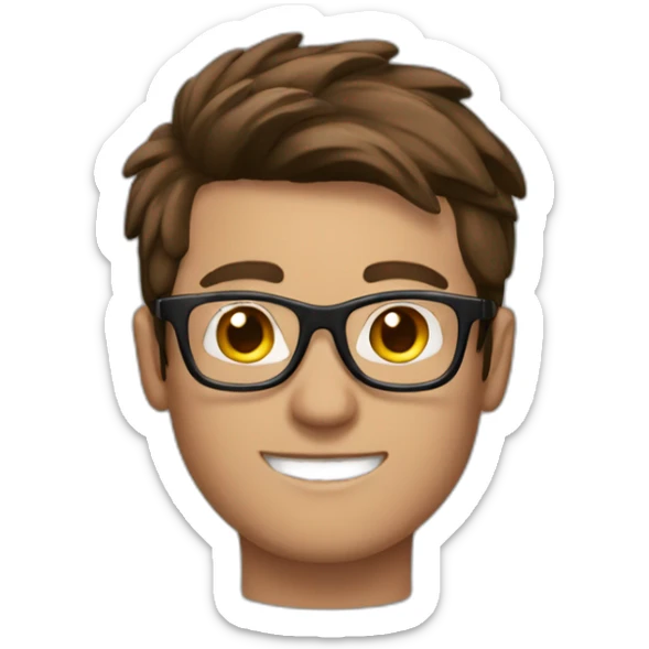 brown hair striking up guy wearing glasses and dark t-shirt with flowers print sticker