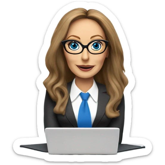 Carol Vordaman blue eyes wearing glasses in a business meeting  sticker