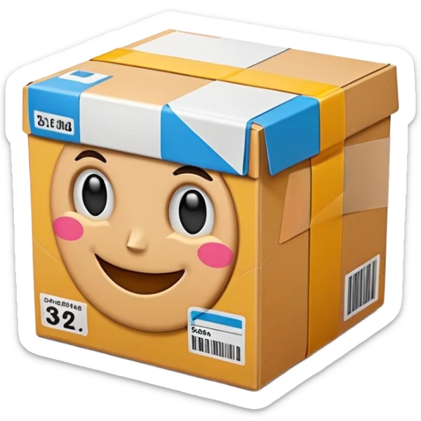 3D Apple-style emoji of a cardboard delivery box with a shipping label and tape. Rounded, glossy, smooth, soft shadows, white background.


 sticker